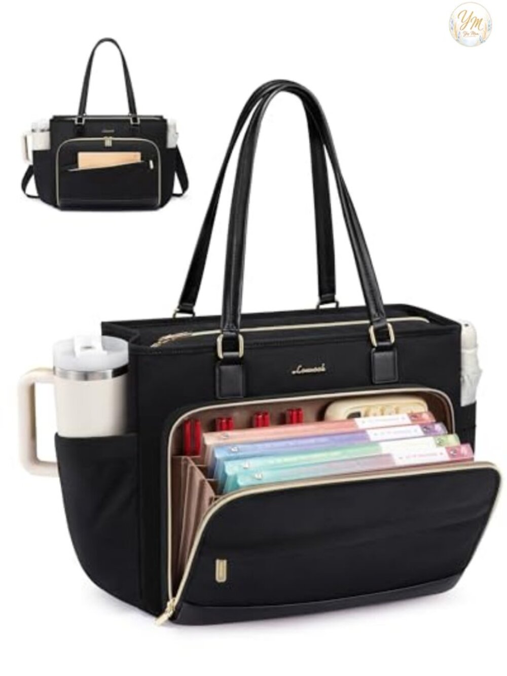 Women's Laptop Tote Bag with Accordion File Organizer & Cup Holder